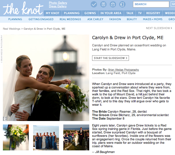 Maine Wedding Photographer Featured in theknot.com