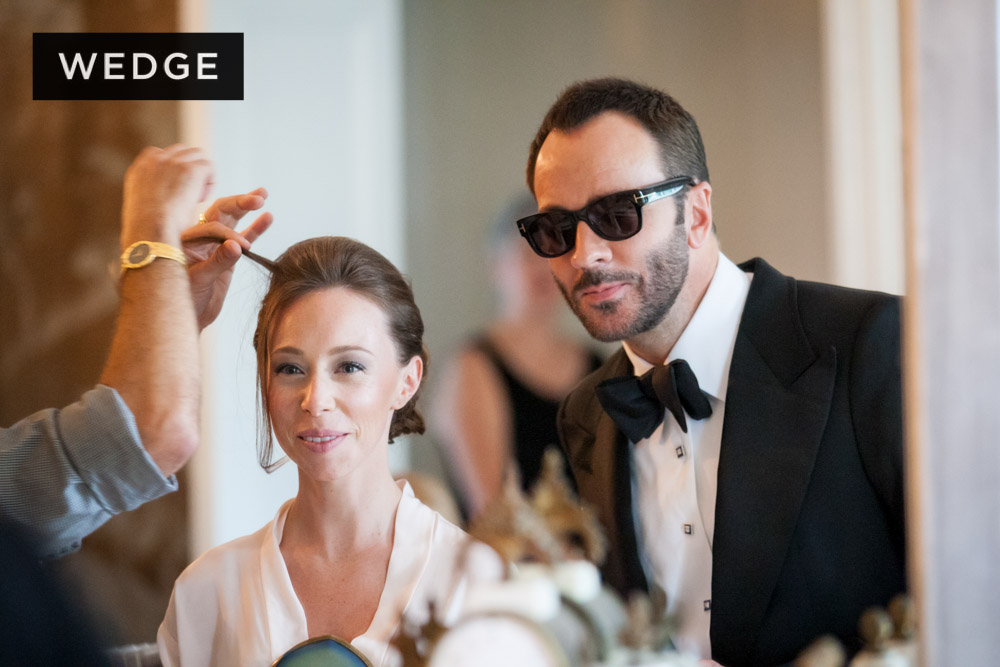 The designer Tom Ford overseeing final details as Rickie De Sole gets ready for her wedding.