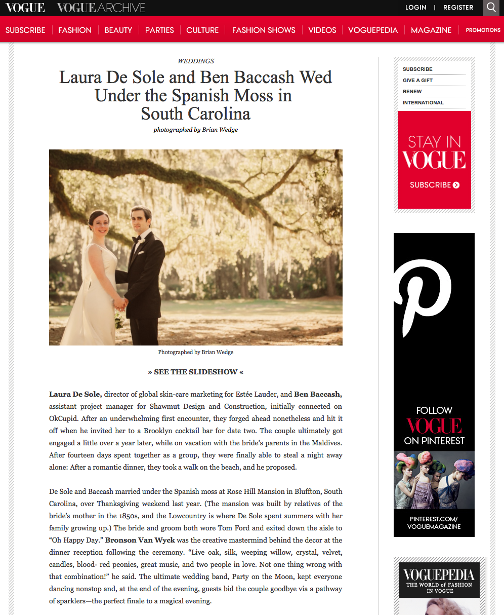 The VOGUE feature article of Laura De Sole & Ben Baccash's wedding.